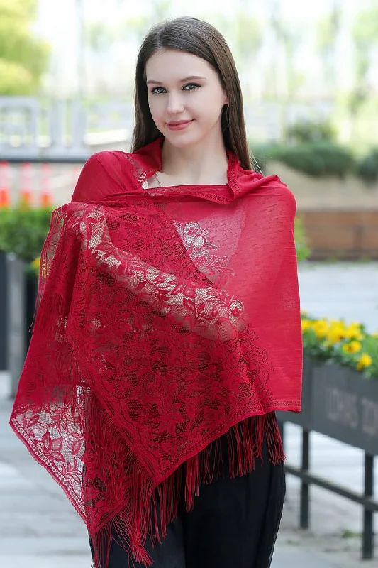 Lace Shawl with Tassels CJ0107