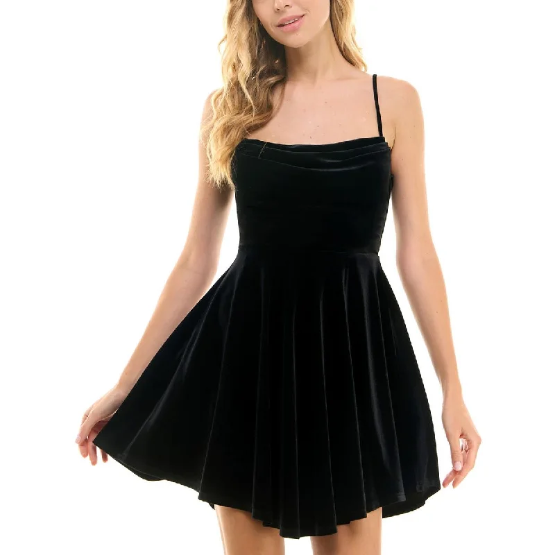 Juniors Womens Velvet Draped Babydoll Dress