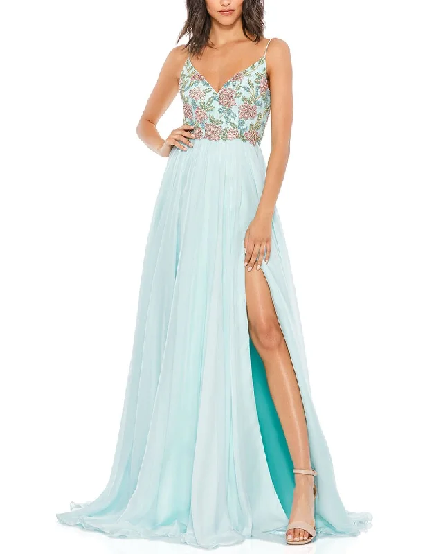 Mac Duggal Sleeveless Beaded Floral Embellished A Line Gown