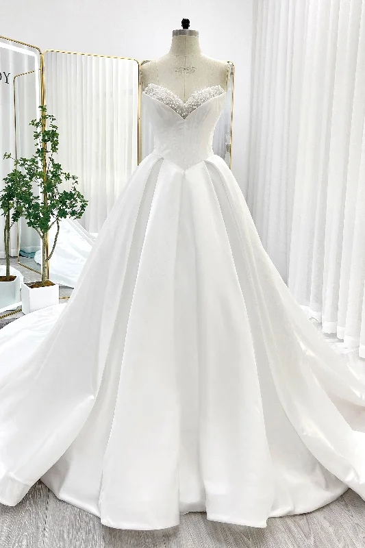 Ball Gown Chapel Train Satin Wedding Dress CW3272