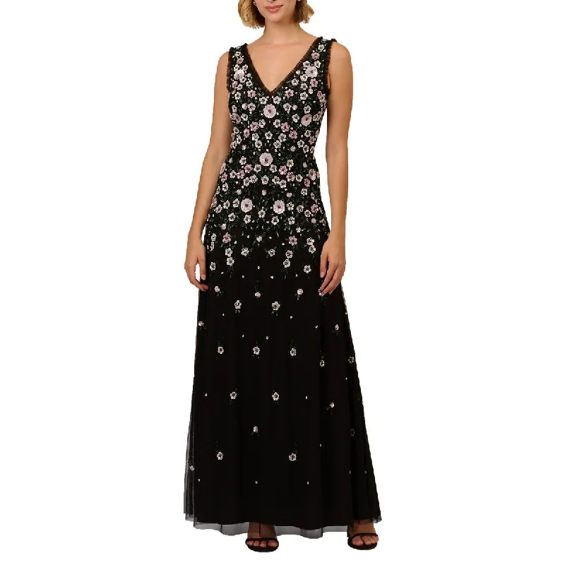 Womens Floral Beaded Evening Dress