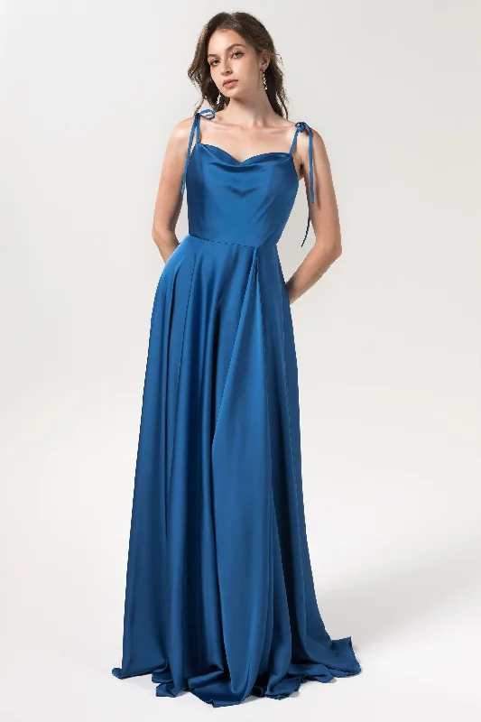 A-Line Sweep-Brush Train Luxe Satin Bridesmaid Dress Formal Dresses CB0620