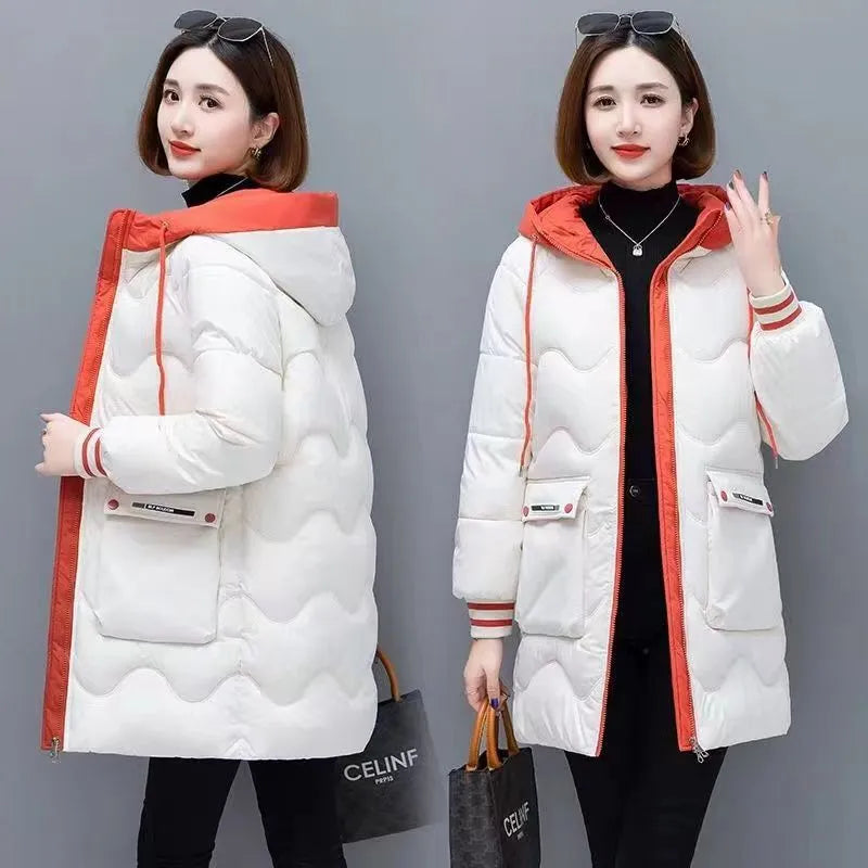 Barbour Trending Quilted Coat 2024 Winter Women's Jacket Coats Long Parkas, Hooded Overcoat with Down Cotton. Thick Warm Jackets for Casual Students. Windproof Trench Coat for Women