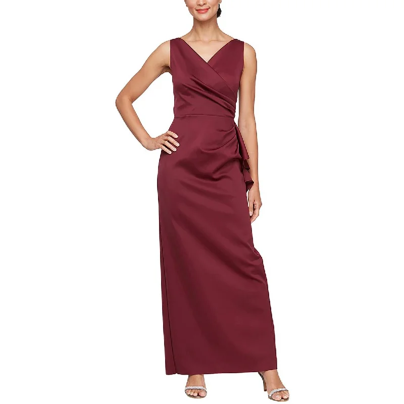 Womens Ruched Sleeveless Evening Dress