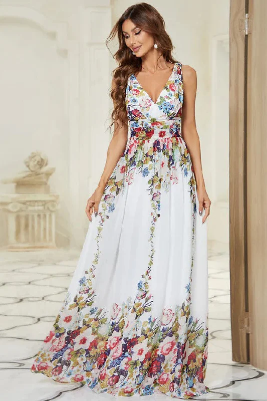 A-Line Floor Length Printed Chiffon Dress CS0394