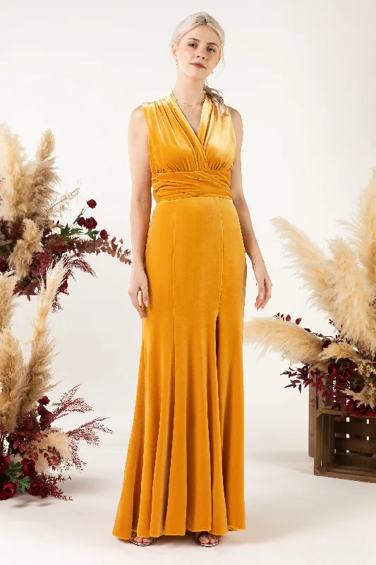 Trumpet Sweep-Brush Train Velvet Bridesmaid Dress CB0515