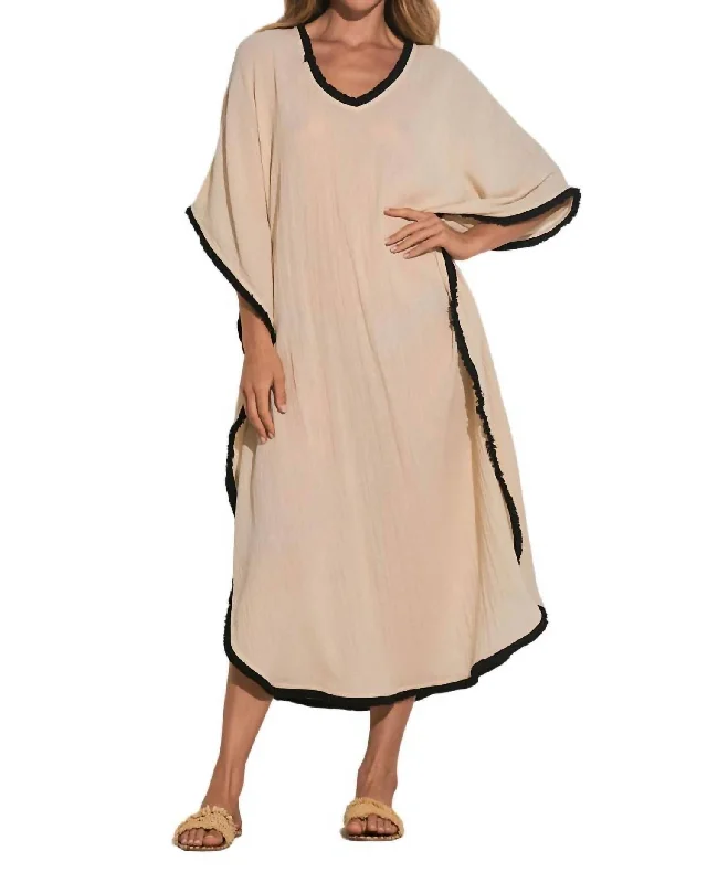 Fray Edge Kaftan In Sand