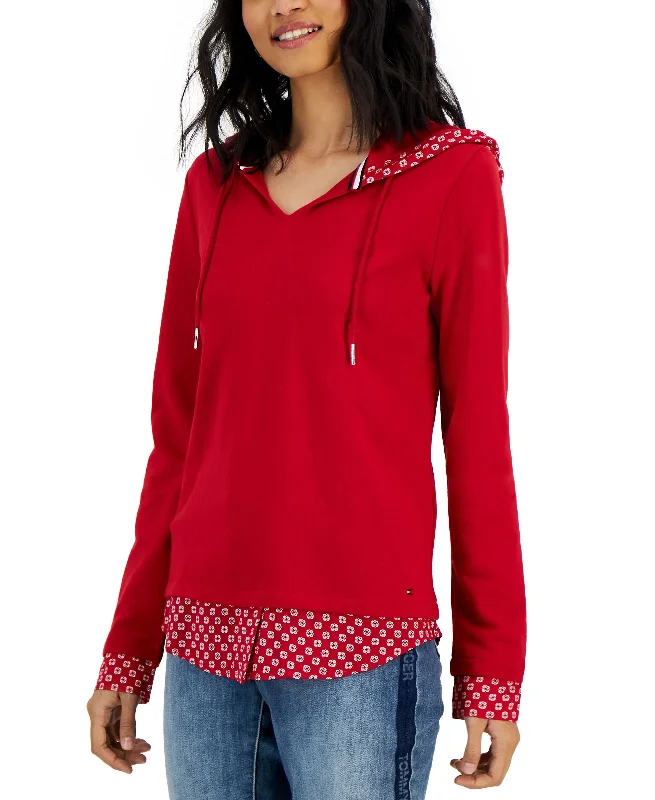 Women's Layered-Look French Terry Hoodie Top