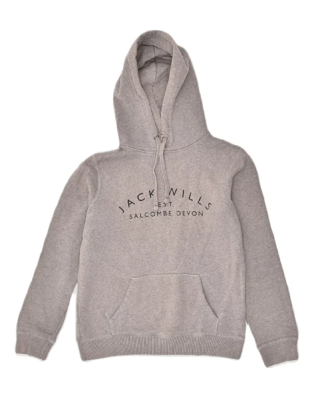 JACK WILLS Womens Graphic Hoodie Jumper UK 10 Small Grey Cotton