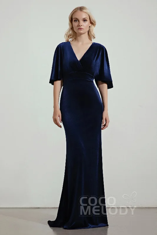 Trumpet Sweep-Brush Train Velvet Bridesmaid Dress Formal Dresses CB0433