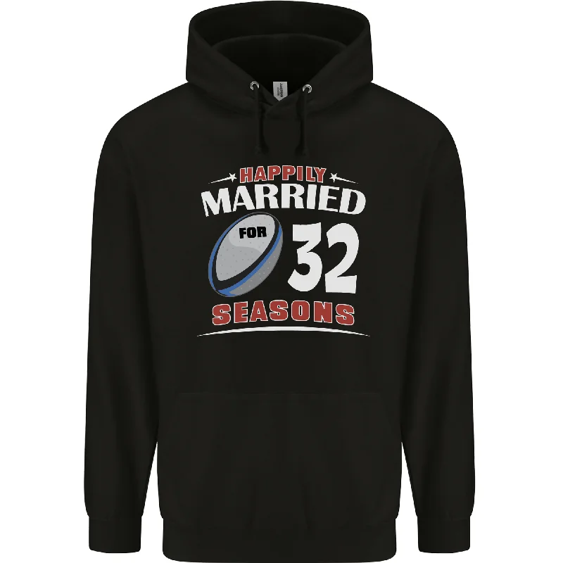 32 Year Wedding Anniversary 32nd Rugby Mens 80% Cotton Hoodie