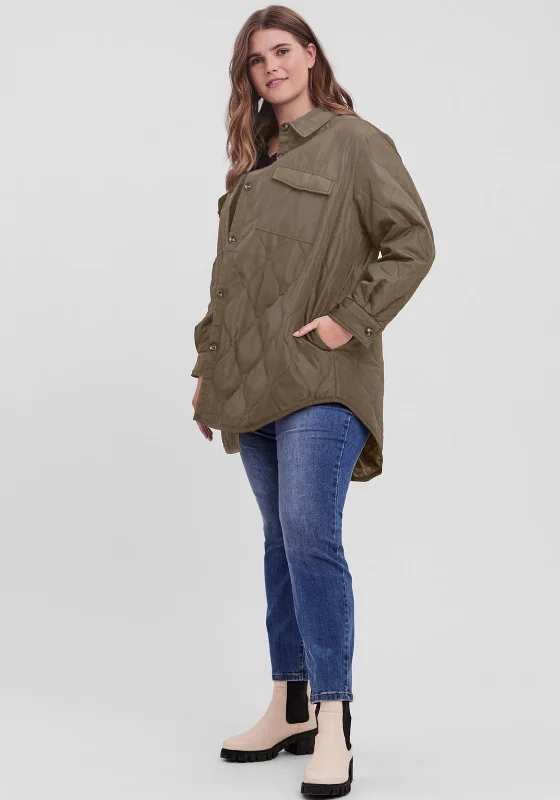 Vero Moda Curve Simone Lightweight Shirt Jacket, Khaki