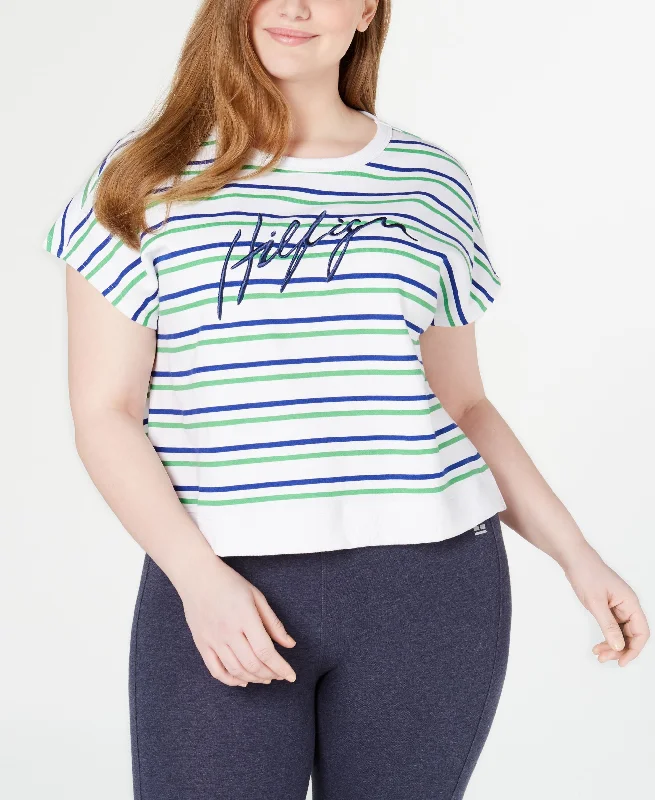 Tommy Hilfiger Sport Plus Size Striped Short Sleeve Sweatshirt