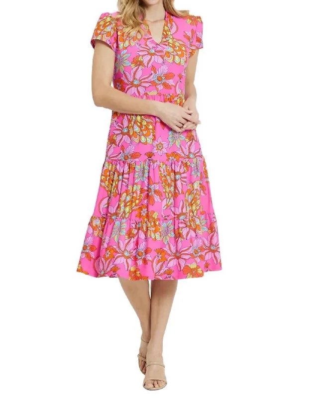 Libby Dress In Twirly Peacock Pink