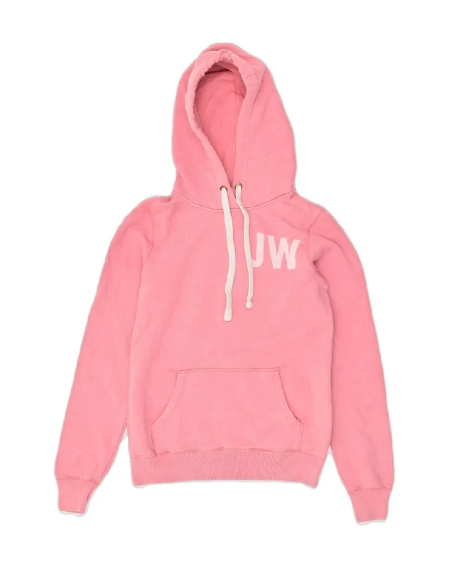 JACK WILLS Womens Graphic Hoodie Jumper UK 8 Small Pink Cotton