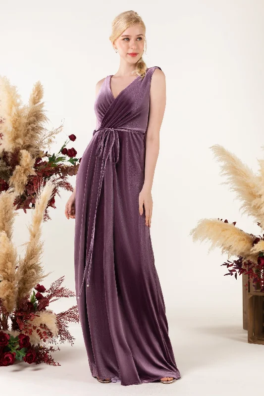 Sheath-Column Floor Length Velvet Bridesmaid Dress Formal Dresses CB0525