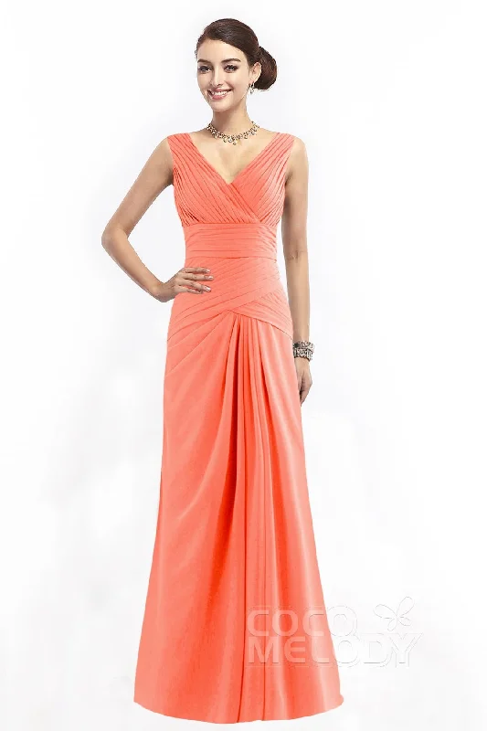 Sheath Floor Length Chiffon Bridesmaid Dress COZF1401E