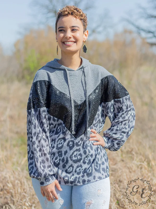 Southern Grace Smokey Leopard Pullover Hoodie with Balloon Sleeve