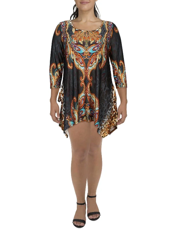 Plus Womens Printed Polyester Shirtdress