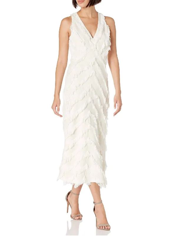 Sleeveless Bias Fringe Dress In Ecru