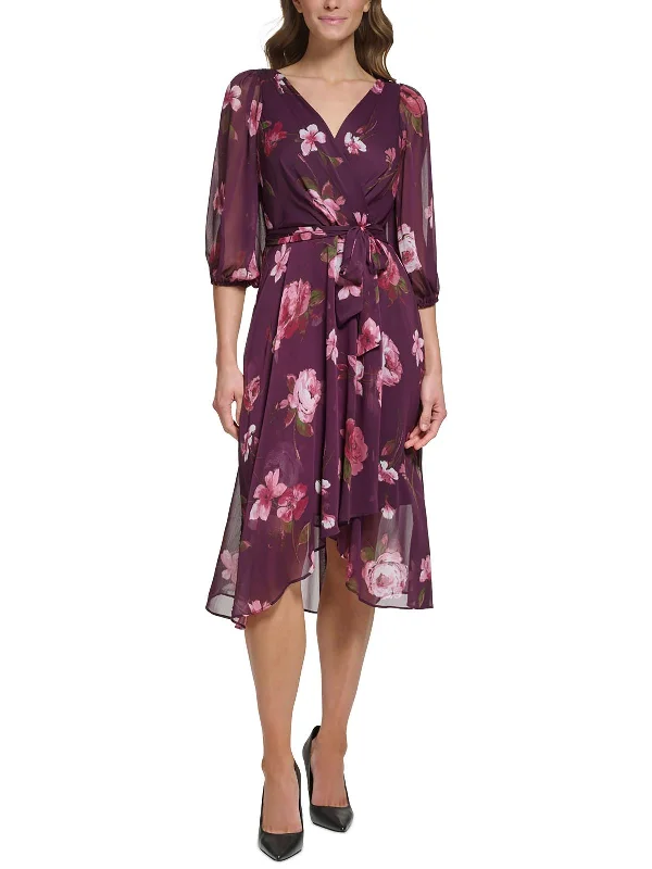 Womens Floral Print Polyester Fit & Flare Dress