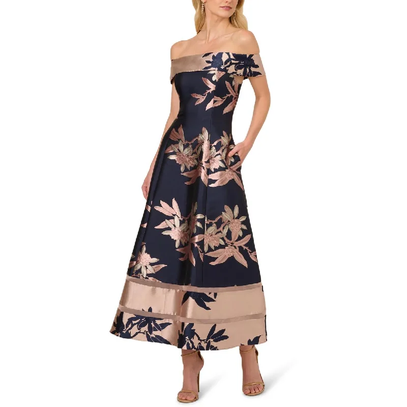 Womens Off-The-Shoulder Floral Fit & Flare Dress