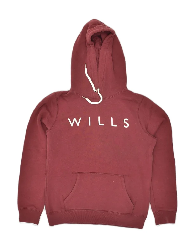 JACK WILLS Womens Graphic Hoodie Jumper UK 10 Small Maroon Cotton