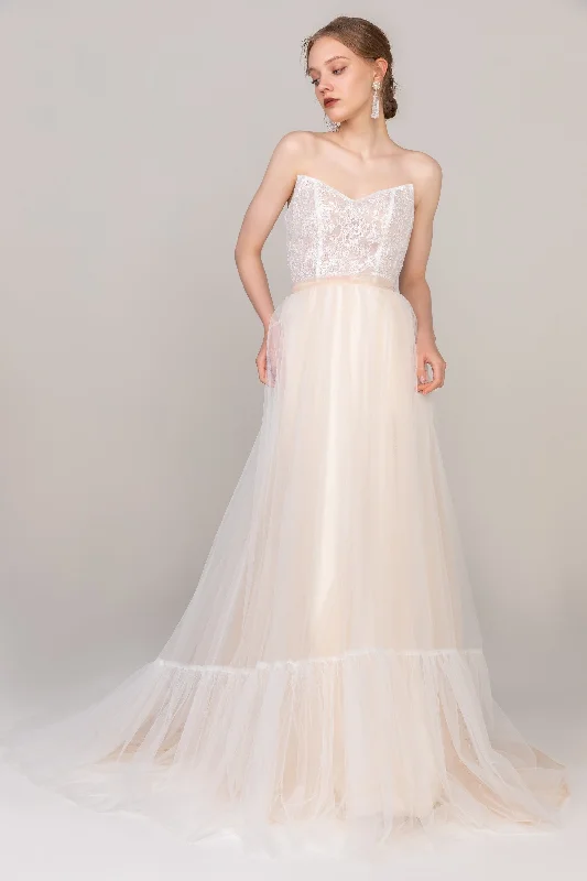 A-Line Court Train Tulle Lace Elastic Wedding Dress CW2466