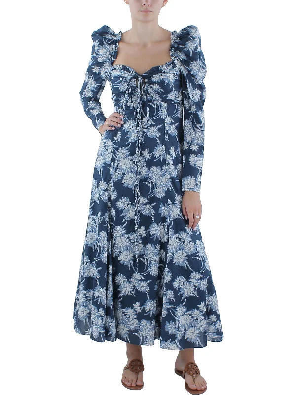 Womens Cotton Floral Print Maxi Dress