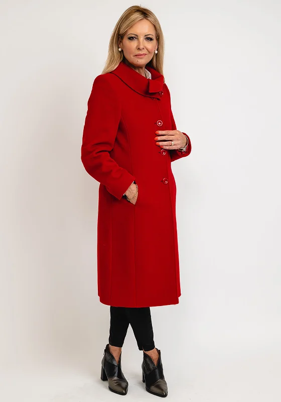 Christina Felix Wool Rich Shawl Collar Long Coat, Red