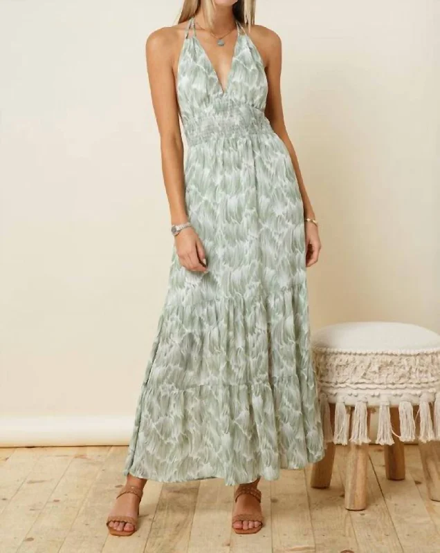 Shannon Halter Maxi Dress In Green