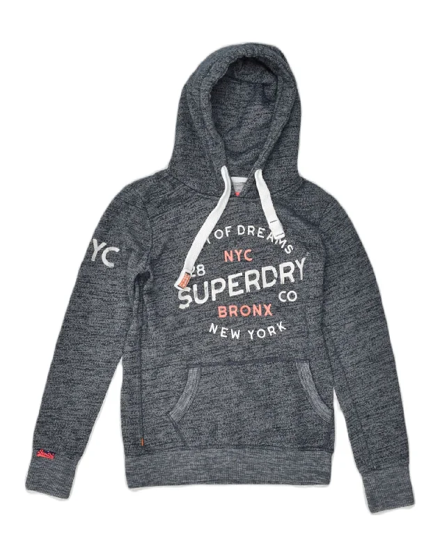 SUPERDRY Womens Graphic Hoodie Jumper UK 6 XS Grey Cotton