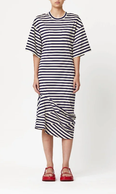 Jersey Midi Dress In Blue Stripe