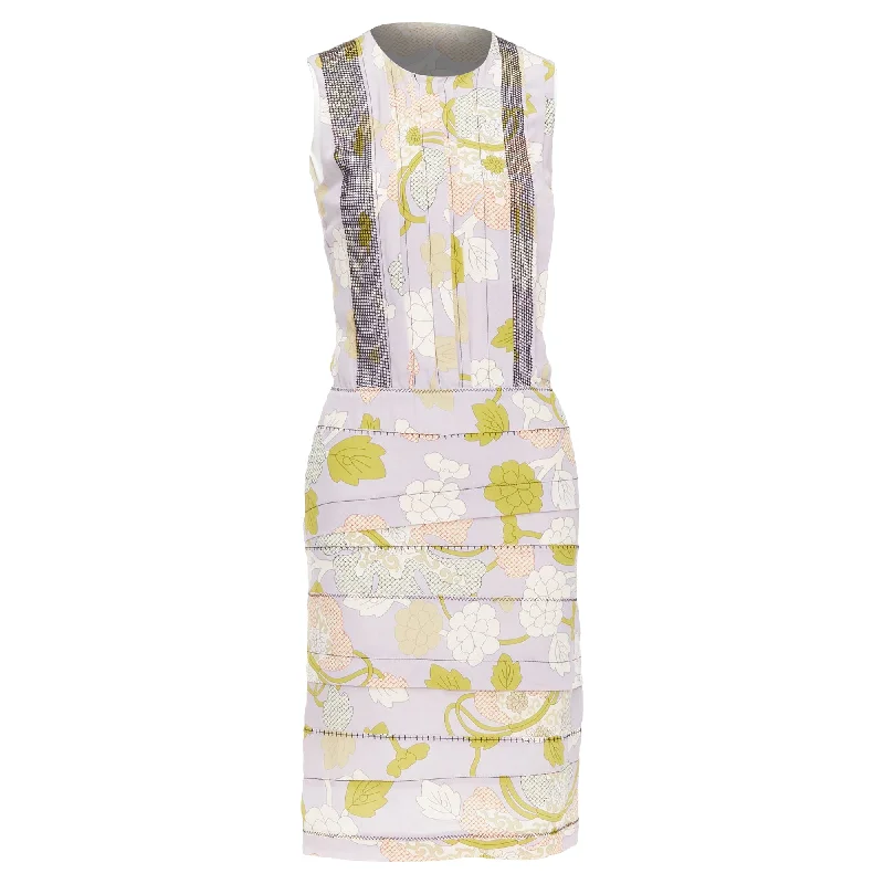 Bottega Veneta silk purple floral print pleat dress