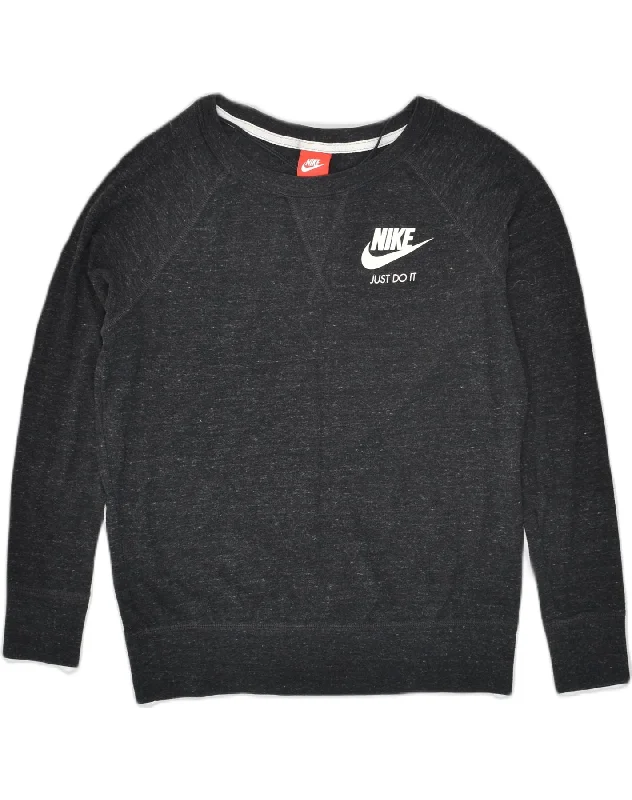 NIKE Womens Sweatshirt Jumper UK 14 Medium Grey Flecked Cotton