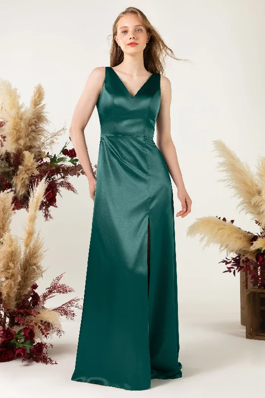 Sheath Sweep Luxe Satin Bridesmaid Dress Formal Dresses CB0502