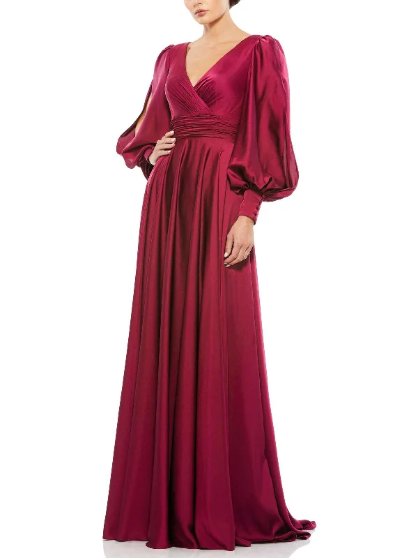 Womens Satin Pleated Evening Dress