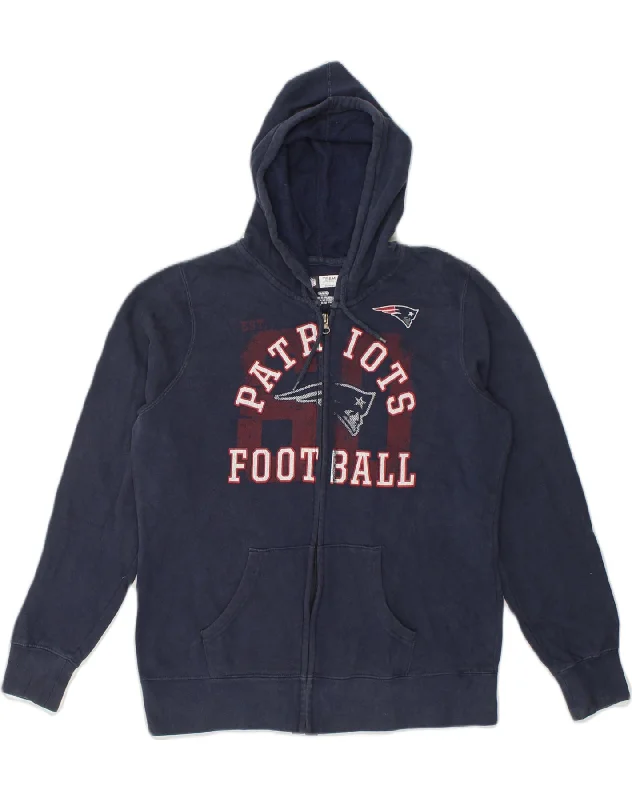 NFL Womens Patriots Graphic Zip Hoodie Sweater UK 14 Medium Navy Blue