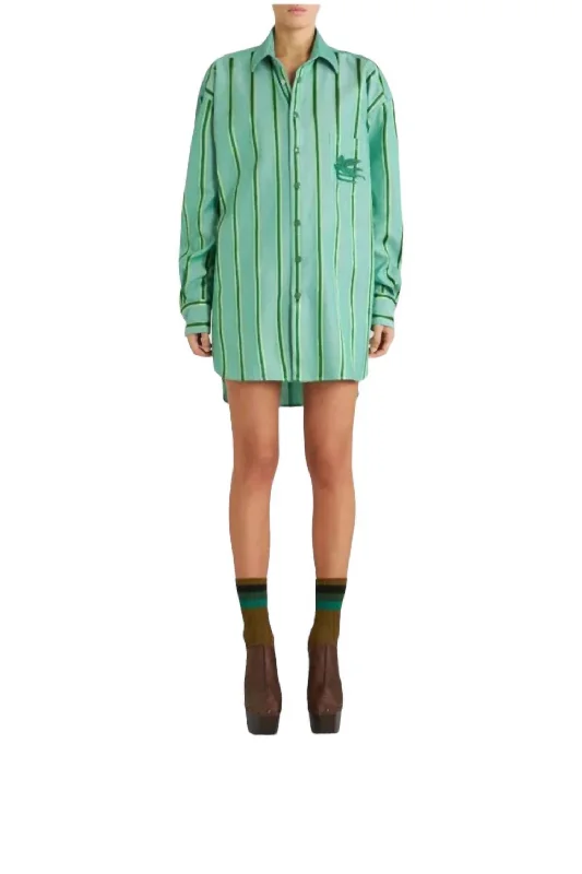 Striped Shirt Dress With Pegasus Logo In Green