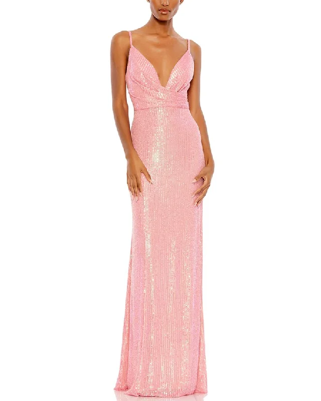 Mac Duggal Sequined Draped V Neck Gown