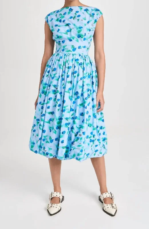 Sleeveless Midi Dress In Blue Reverie Print