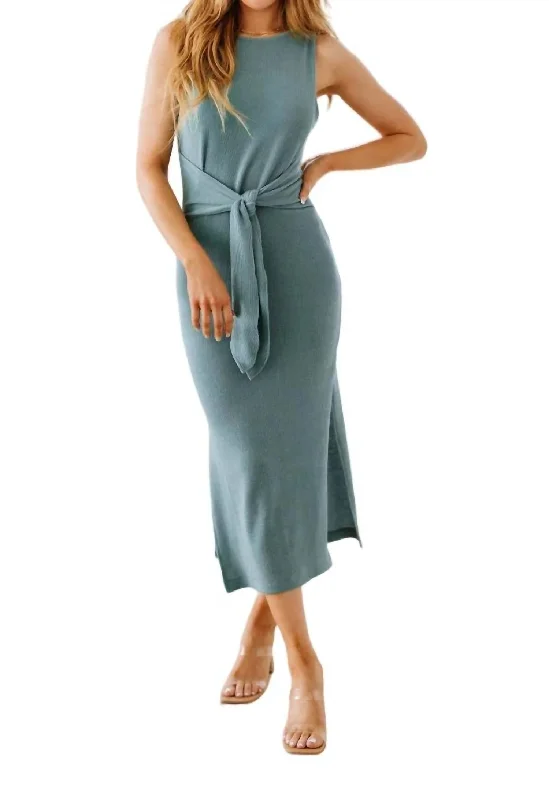 Out On The Town Tie Detail Midi Dress In Teal