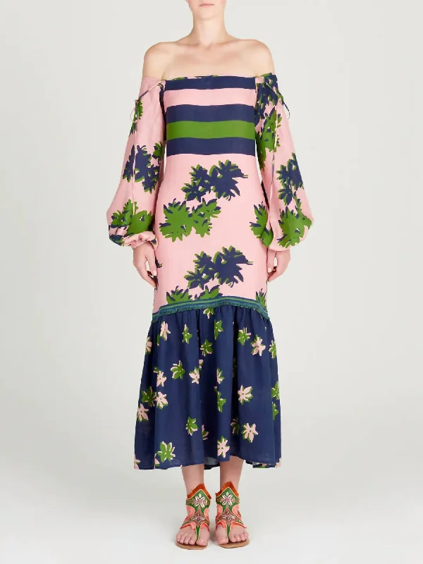 Oristano Midi Dress In Navy Pink Blossom