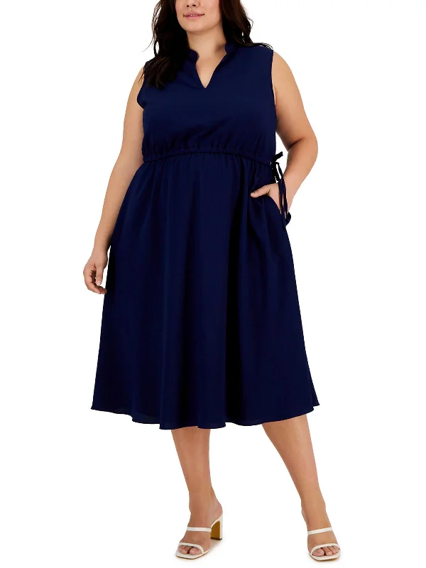 Plus Womens Drawstring Midi Midi Dress