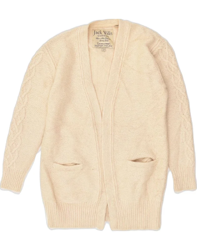 JACK WILLS Womens Cardigan Sweater UK 10 Small Beige Lambswool