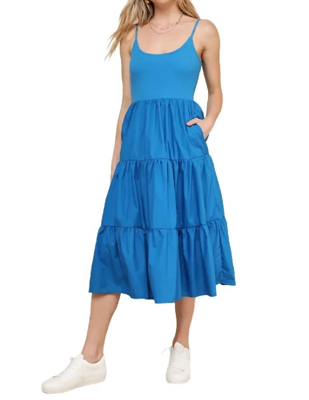 Lovable Sleeveless Tiered Midi Dress In Cobalt