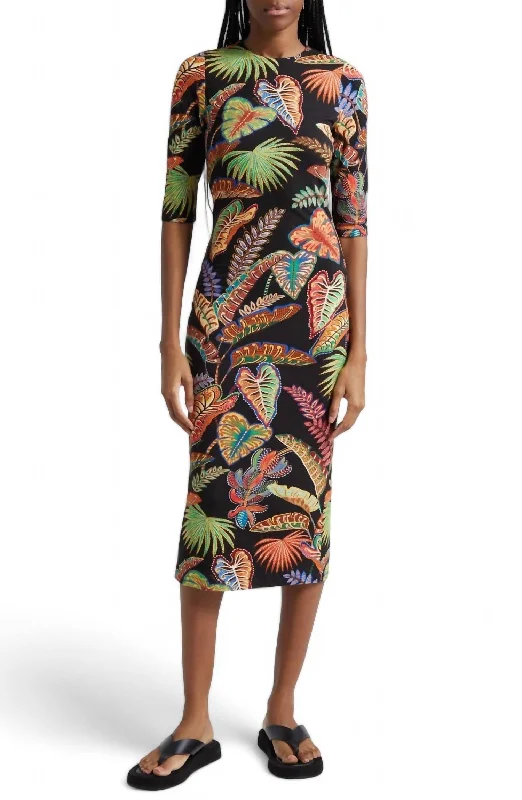 Jersey Midi Dress In Cool Foliage Black