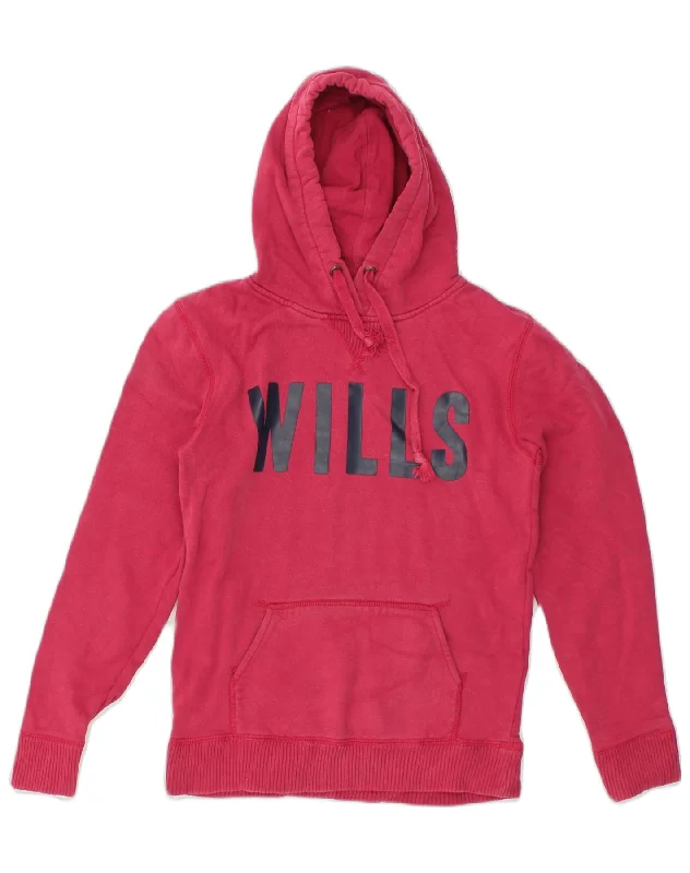 JACK WILLS Womens Graphic Hoodie Jumper UK 10 Small  Pink Cotton