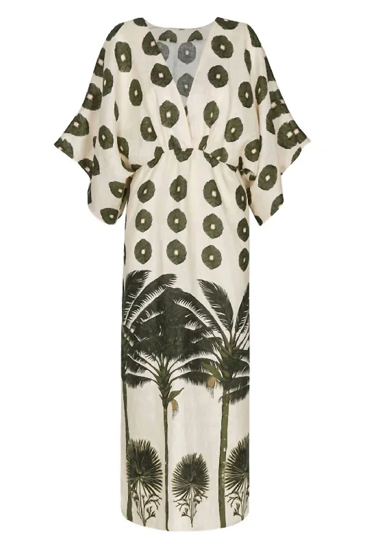 Women's Topacio Linen Maxi Dress In Cream/ Green