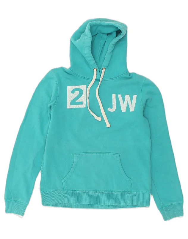 JACK WILLS Womens Graphic Hoodie Jumper UK 12 Medium  Turquoise Cotton